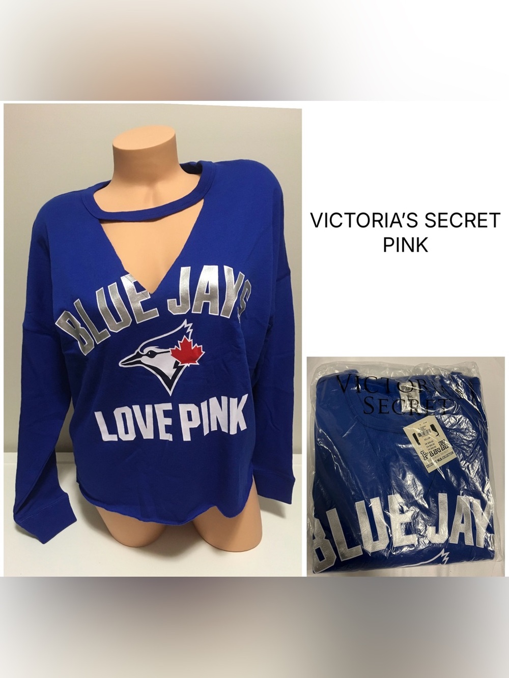 VICTORIA’S SECRET PINK - XS - NWT - TORONTO BLUE JAYS BASEBALL MLB VARSITY TOP